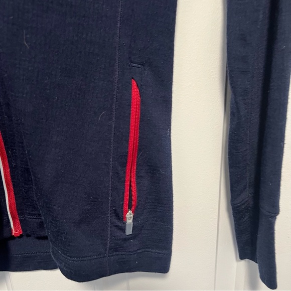 Icebreaker merino wool long sleeve lightweight base layer full zip blue red - Picture 2 of 4